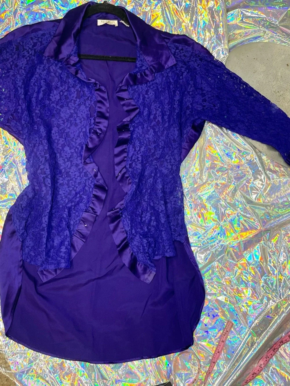 Vintage 1990s Victoria’s Secret Deep Purple Lace Satin Trim Sheer Robe Top